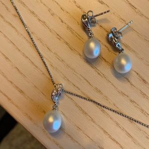 Pearl and Sterling Silver Pendant & Earring Set